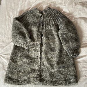 Grey mohair long buttoned cardigan